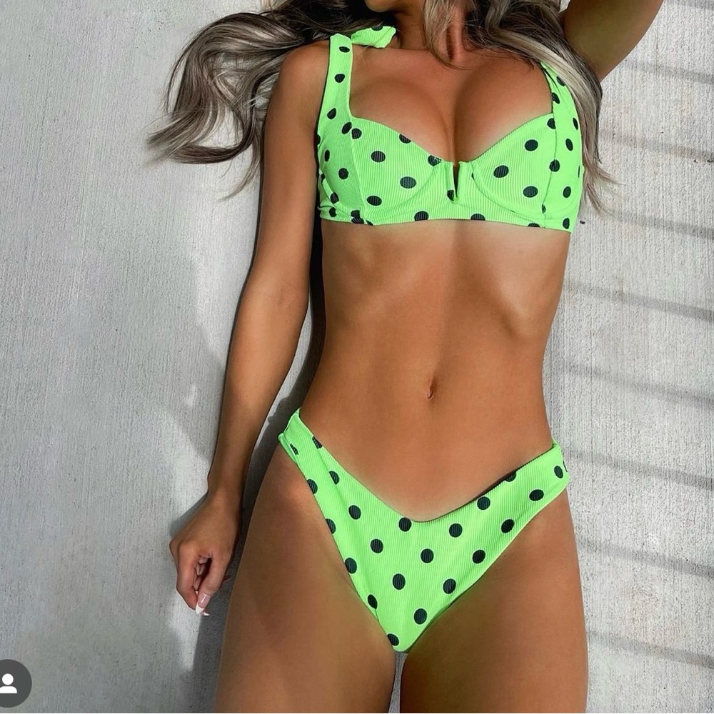 Beach Riot Neon Green Polka Dot Bikini